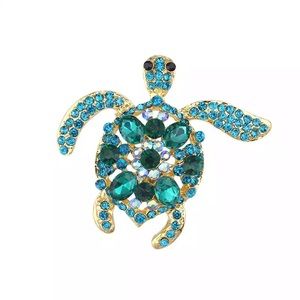Green and Teal Crystal Sea Turtle Brooch